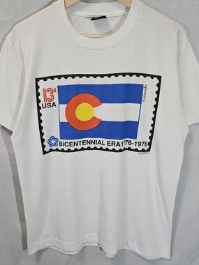Vintage Bicentennial Era Colorado Flag Graphic Tee - White Single Stitch STB M